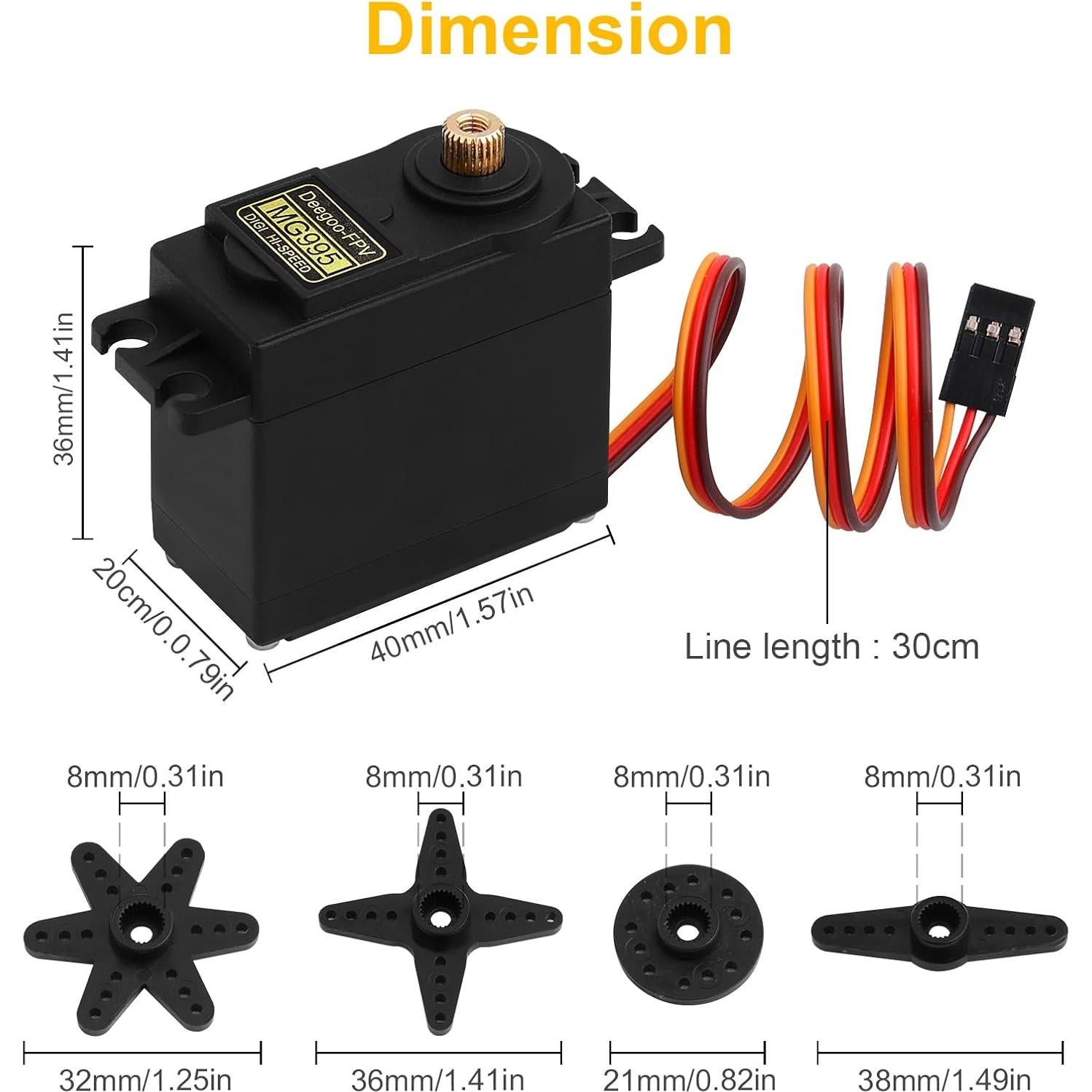 Deegoo-FPV [2-Pack] Servo Motor MG995 Metal Gear Servo Waterproof Digital High Speed Torque Servo Motor for RC Airplane Helicopter Mechanical Arm Car Control Angle 180°