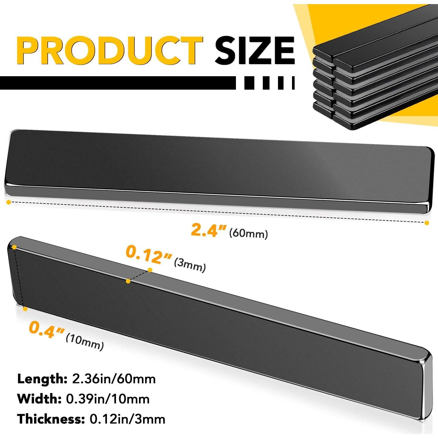Imanes de Neodimio DIYMAG 12 Piezas 60x10x3mm Adhesivos