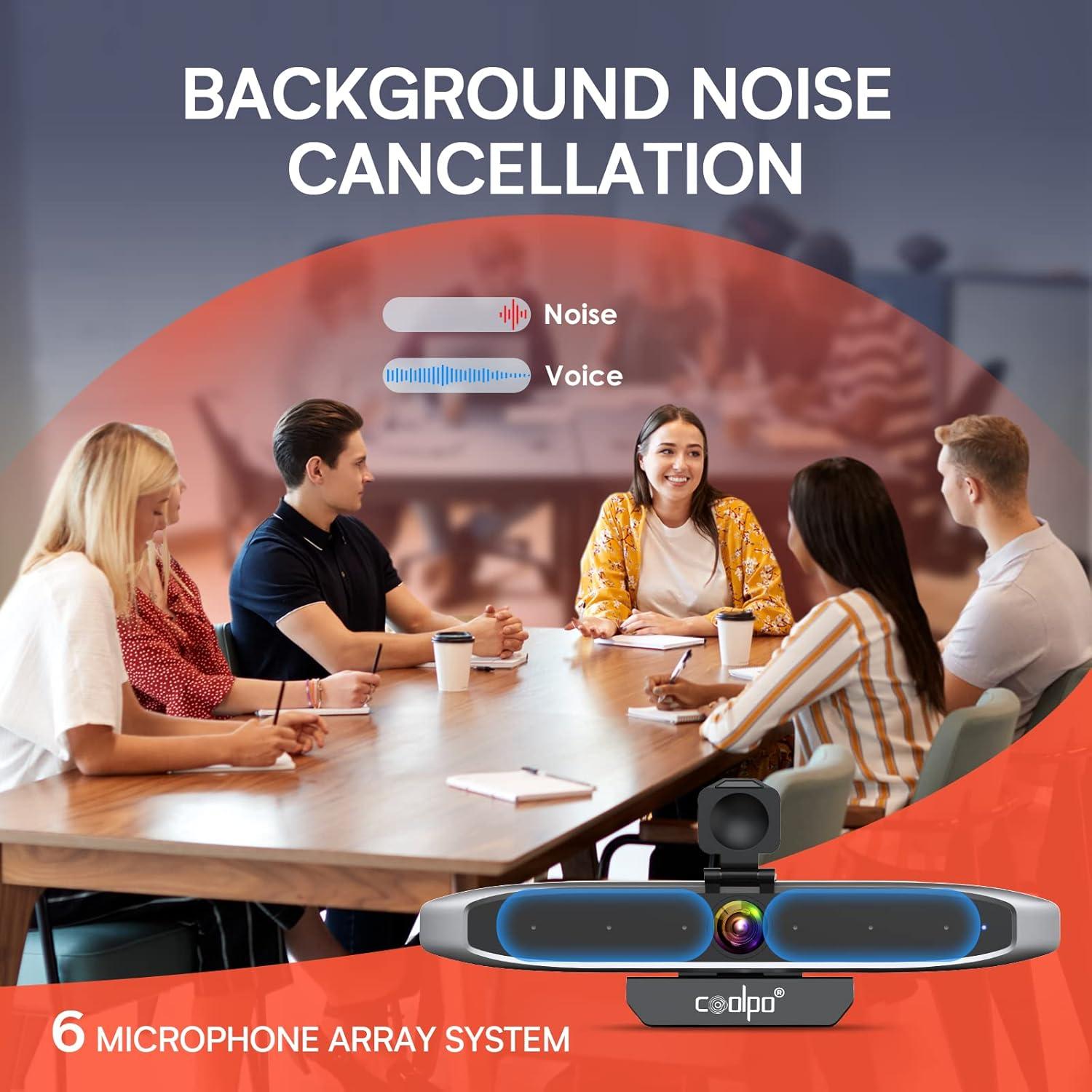Cámara de Conferencia 4K COOLPO AI Huddle Mini, 6 Micrófonos