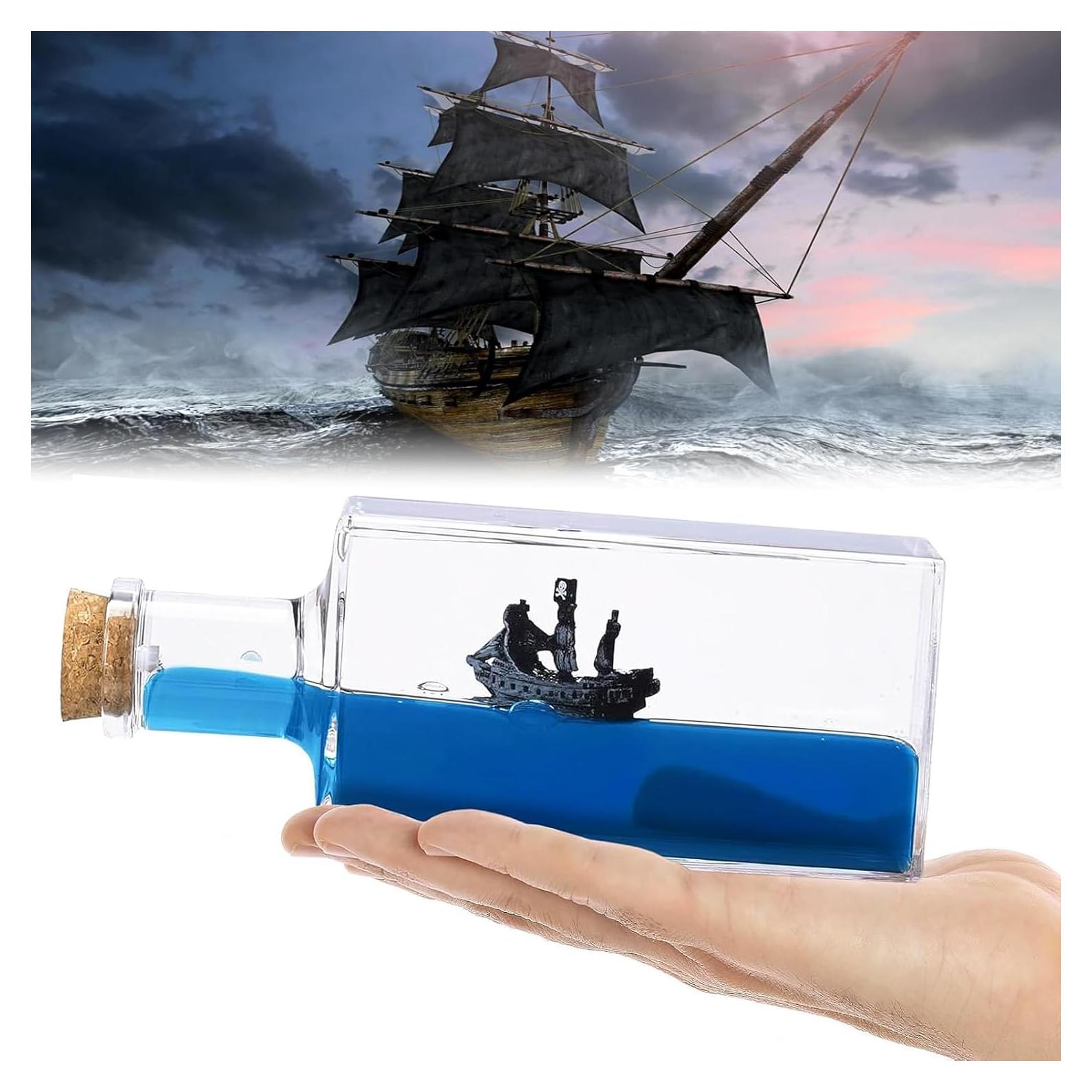 Cruise Ship Fluid Drift Bottle, Unsinkable Boat in a Box, Titanic Cruise Ship Model Liquid Wave Cruise Ship Decoration, Cruise Ship That No Longer Sinks Toy, for Car Display Cases and Gifts (Black-e)