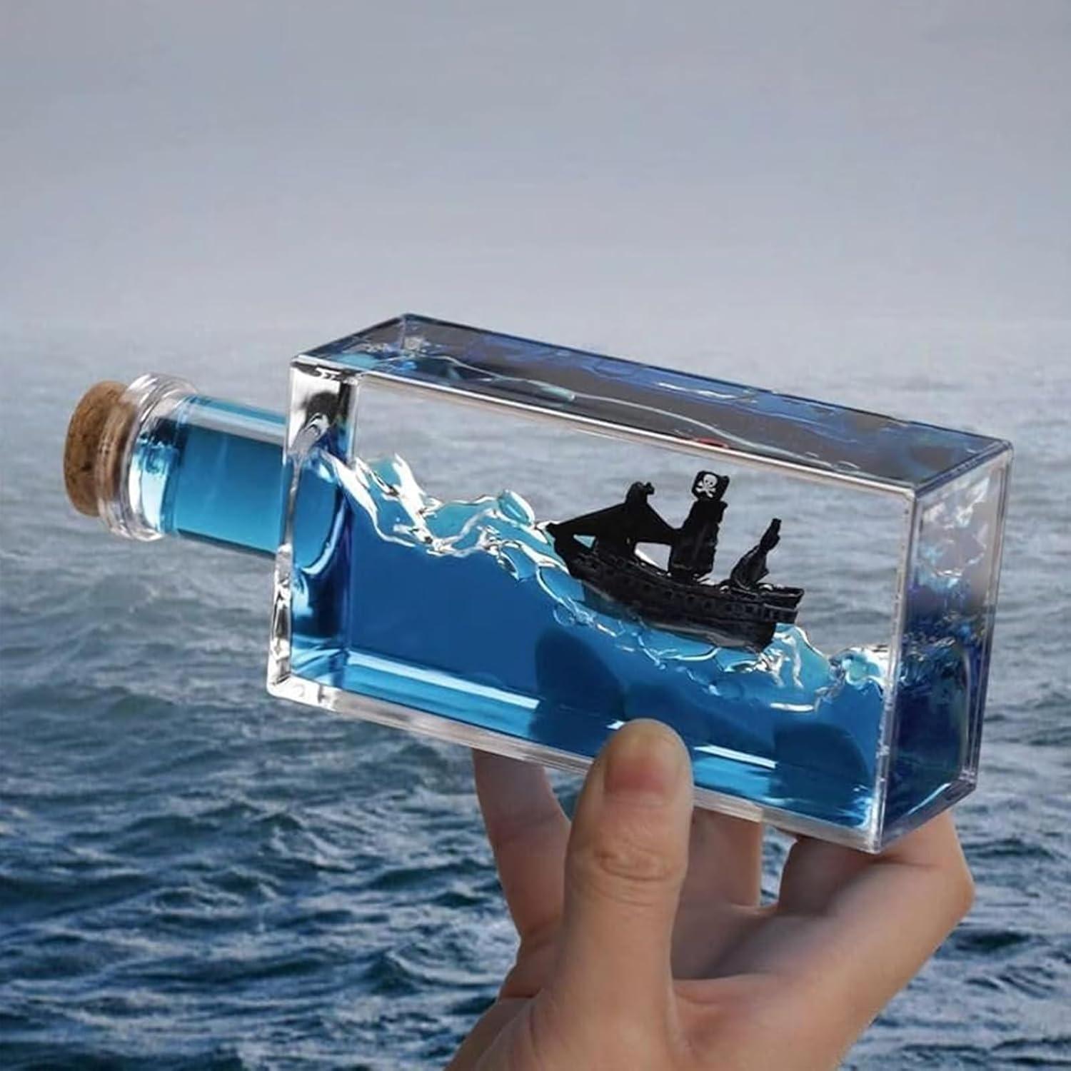Cruise Ship Fluid Drift Bottle, Unsinkable Boat in a Box, Titanic Cruise Ship Model Liquid Wave Cruise Ship Decoration, Cruise Ship That No Longer Sinks Toy, for Car Display Cases and Gifts (Black-e)