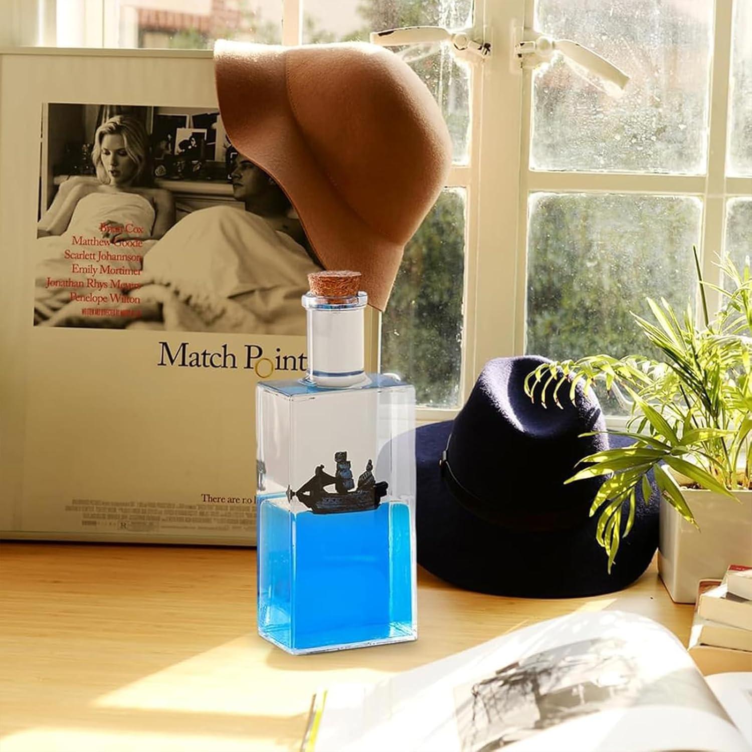 Cruise Ship Fluid Drift Bottle, Unsinkable Boat in a Box, Titanic Cruise Ship Model Liquid Wave Cruise Ship Decoration, Cruise Ship That No Longer Sinks Toy, for Car Display Cases and Gifts (Black-e)