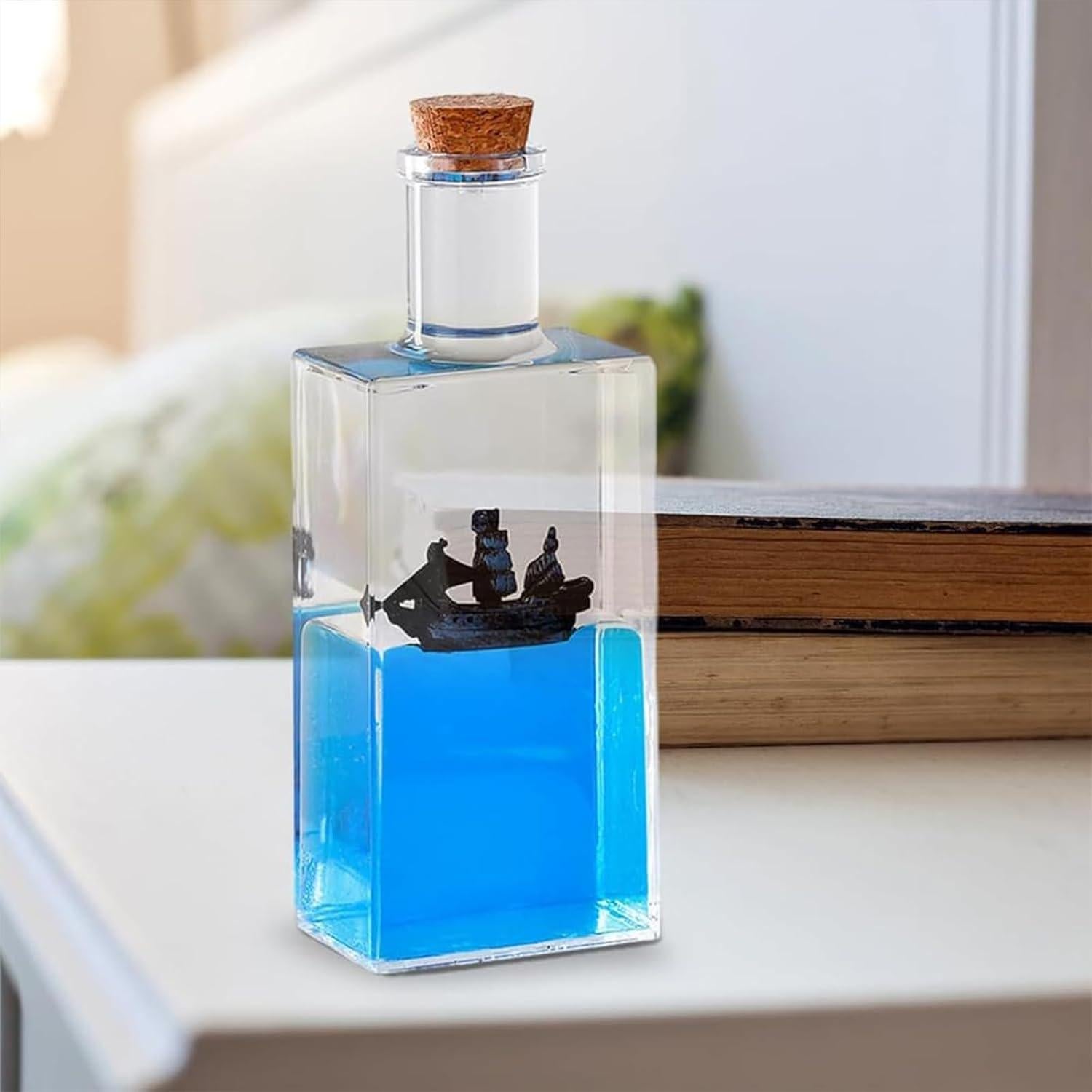 Cruise Ship Fluid Drift Bottle, Unsinkable Boat in a Box, Titanic Cruise Ship Model Liquid Wave Cruise Ship Decoration, Cruise Ship That No Longer Sinks Toy, for Car Display Cases and Gifts (Black-e)