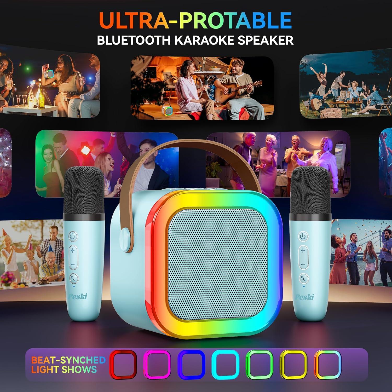 Karaoke Portátil LFS con 2 Micrófonos y Bluetooth Azul
