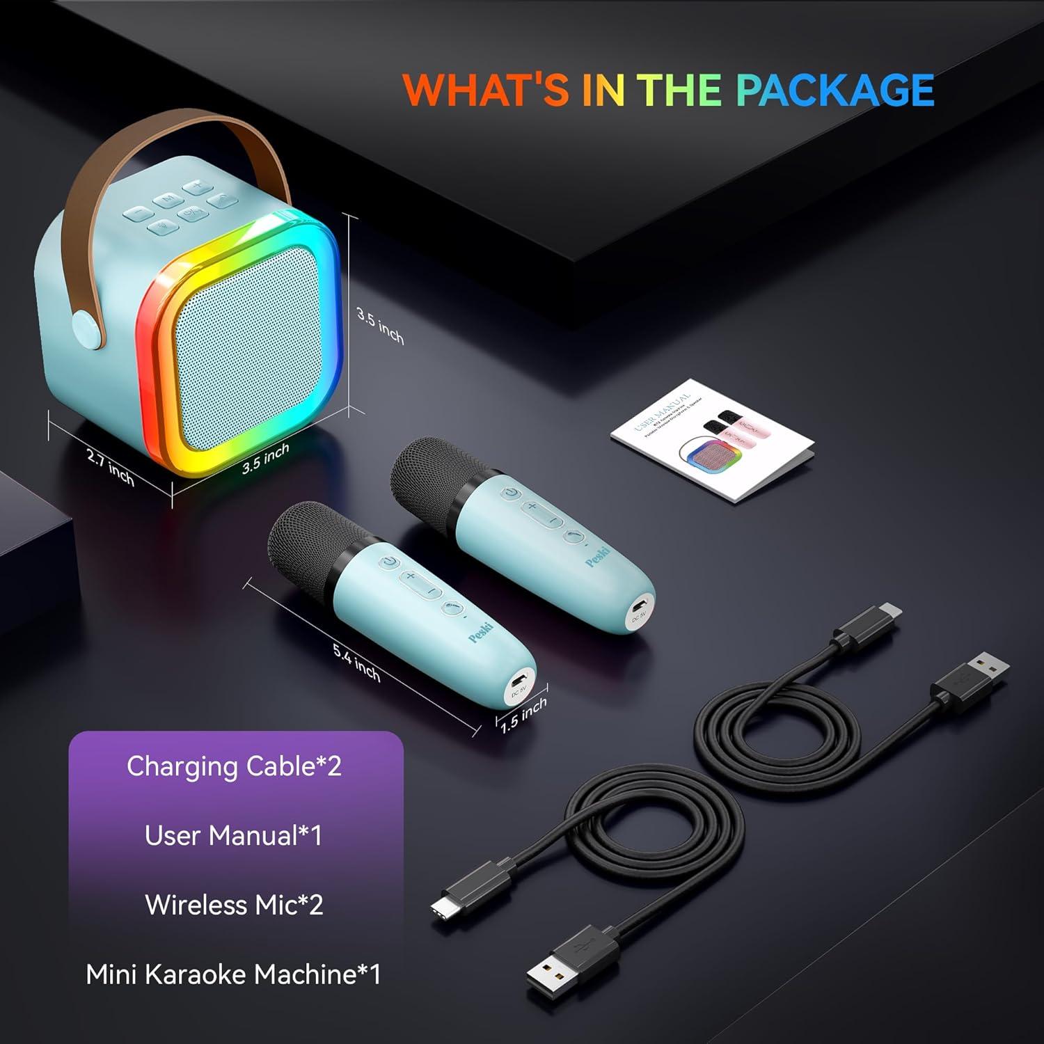 Karaoke Portátil LFS con 2 Micrófonos y Bluetooth Azul