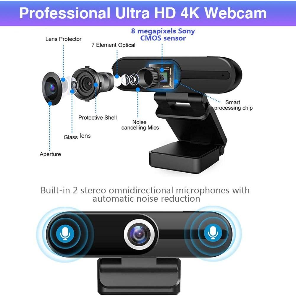 Webcam HDZIYU 4K con Micrófono y Trípode para PC
