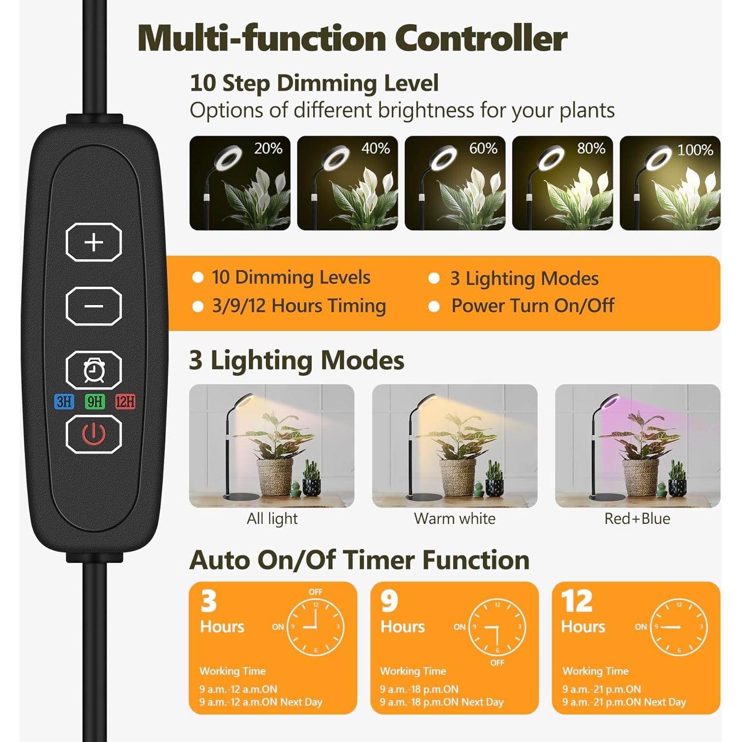 Luz de Crecimiento para Plantas Vsoke DeskRinBla 60 LEDs