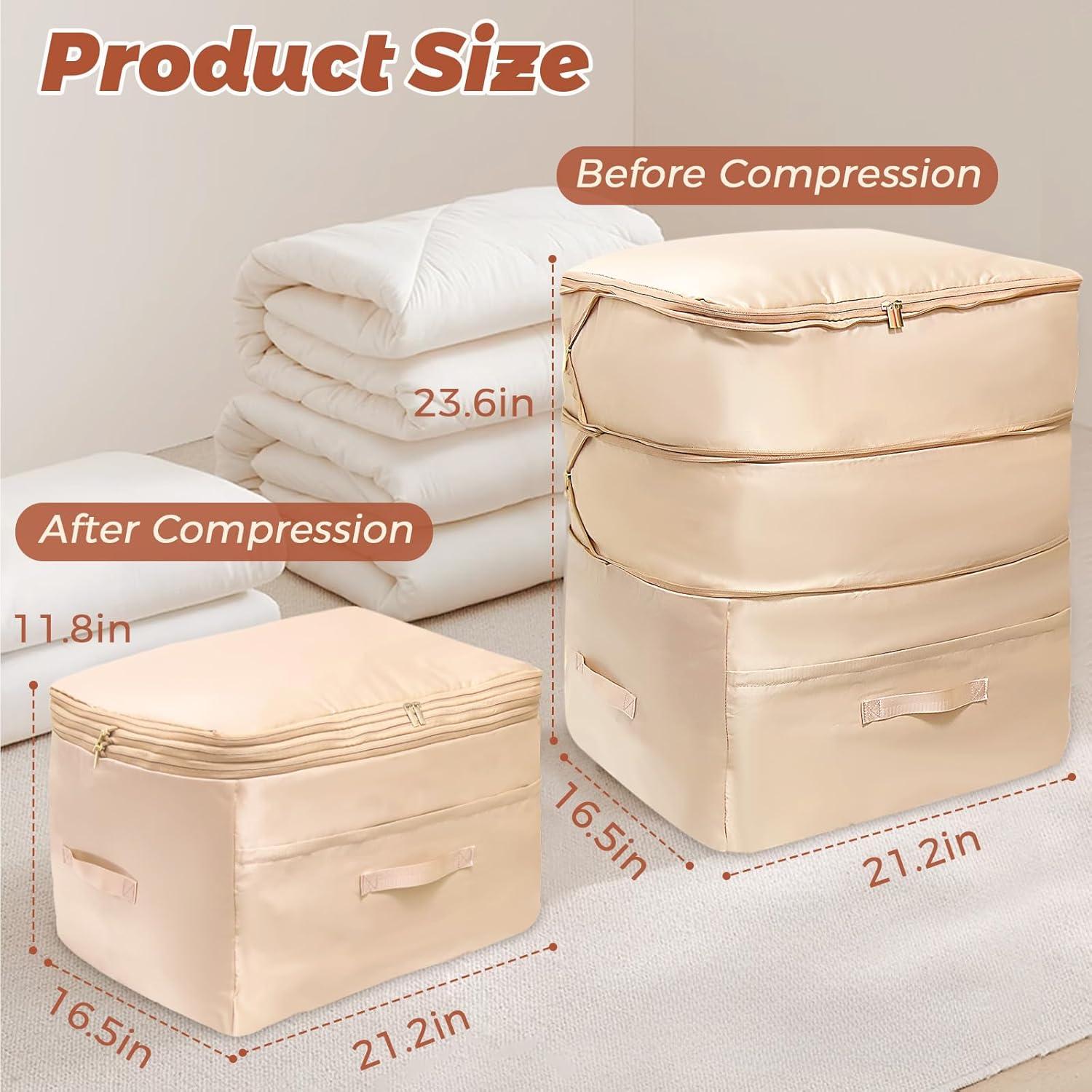 Organizador de Compresión SUNOHE X-Large Beige para Ropa de Cama