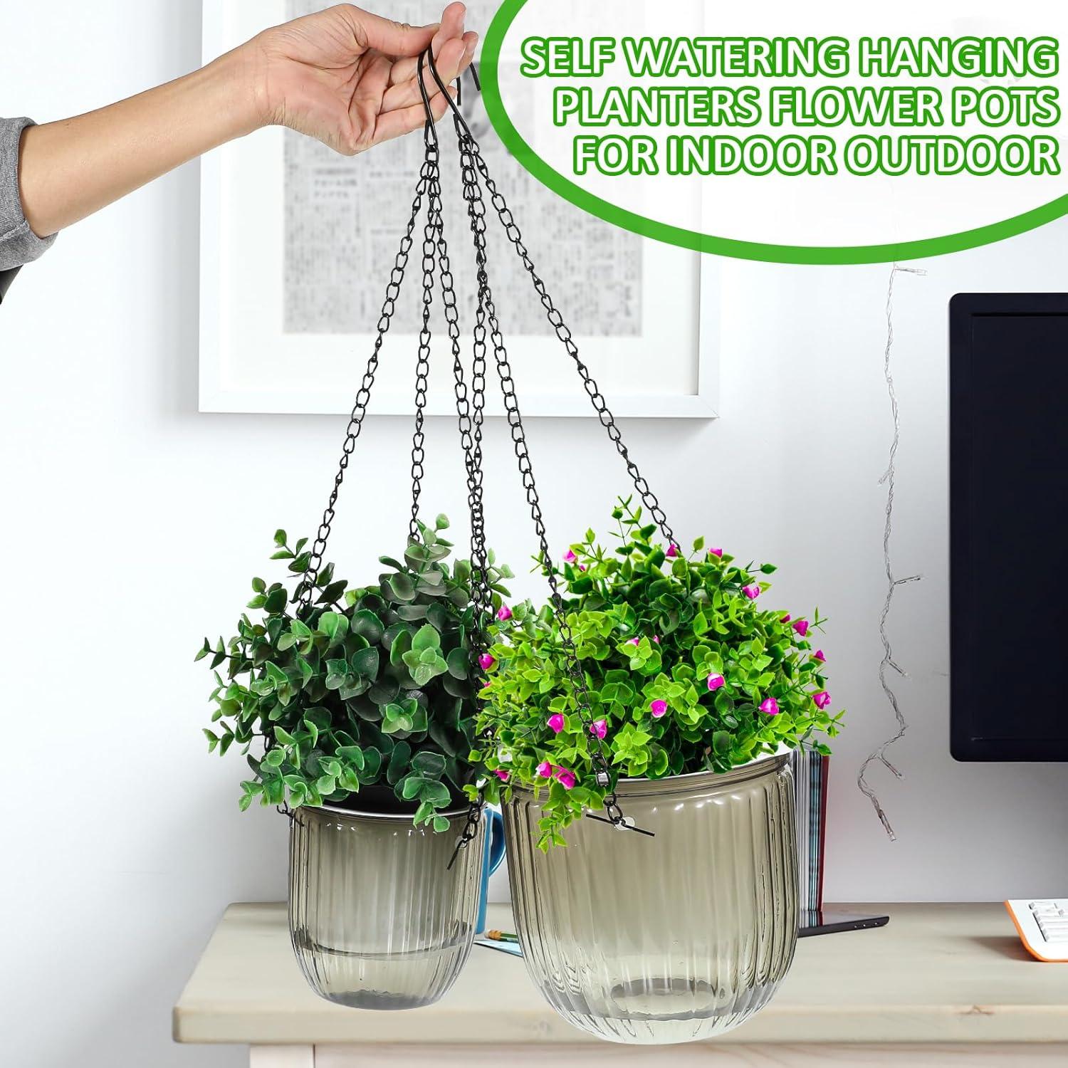 Set 4 Macetas Colgantes Autorriego JOUTYFOR Gris 16.5 cm