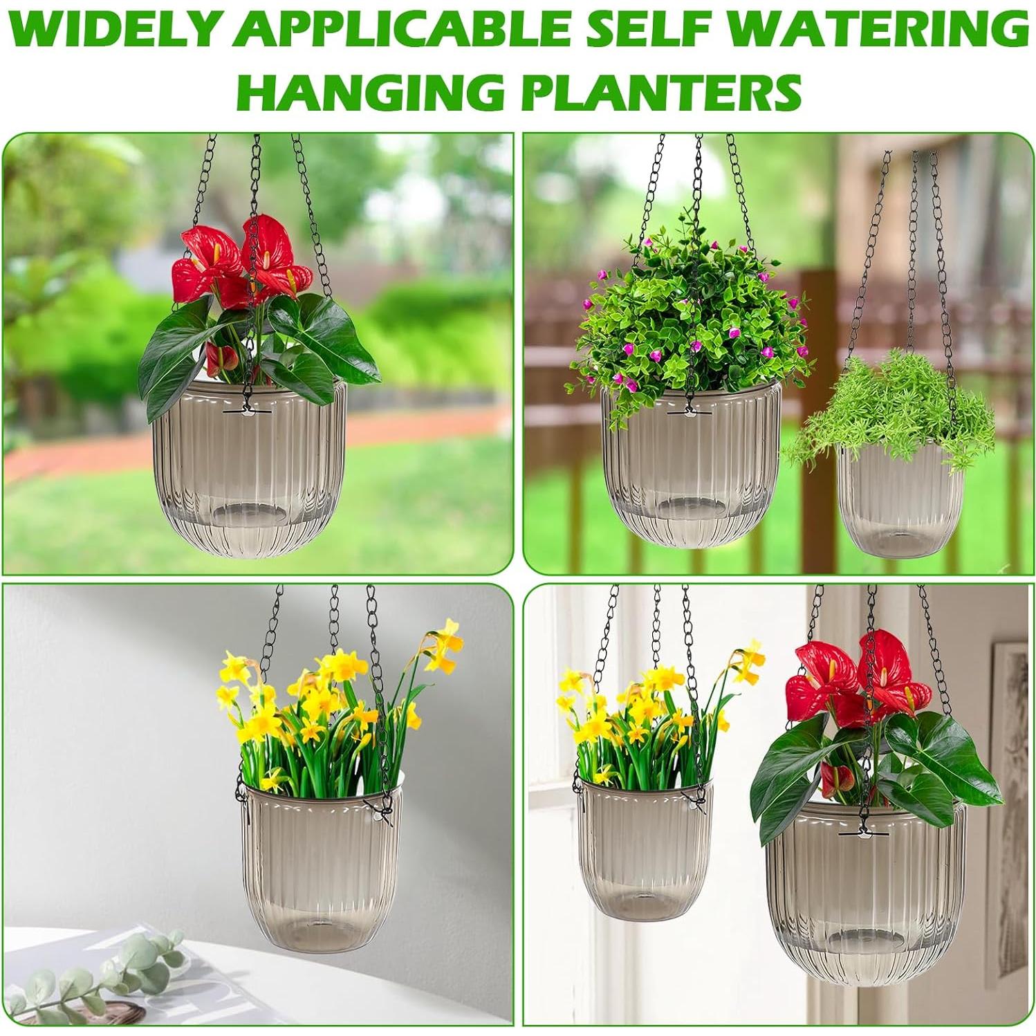 Set 4 Macetas Colgantes Autorriego JOUTYFOR Gris 16.5 cm