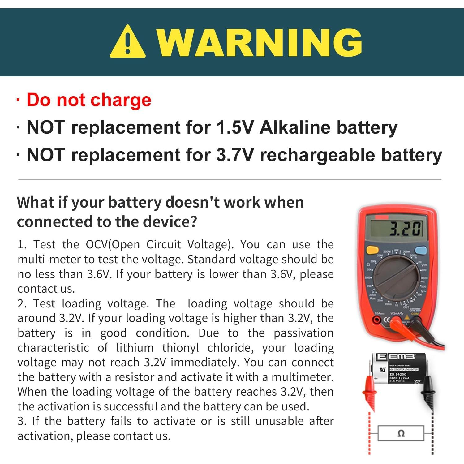EEMB 20 Baterías ER14250 1/2AA 3.6V Litio No Recargables