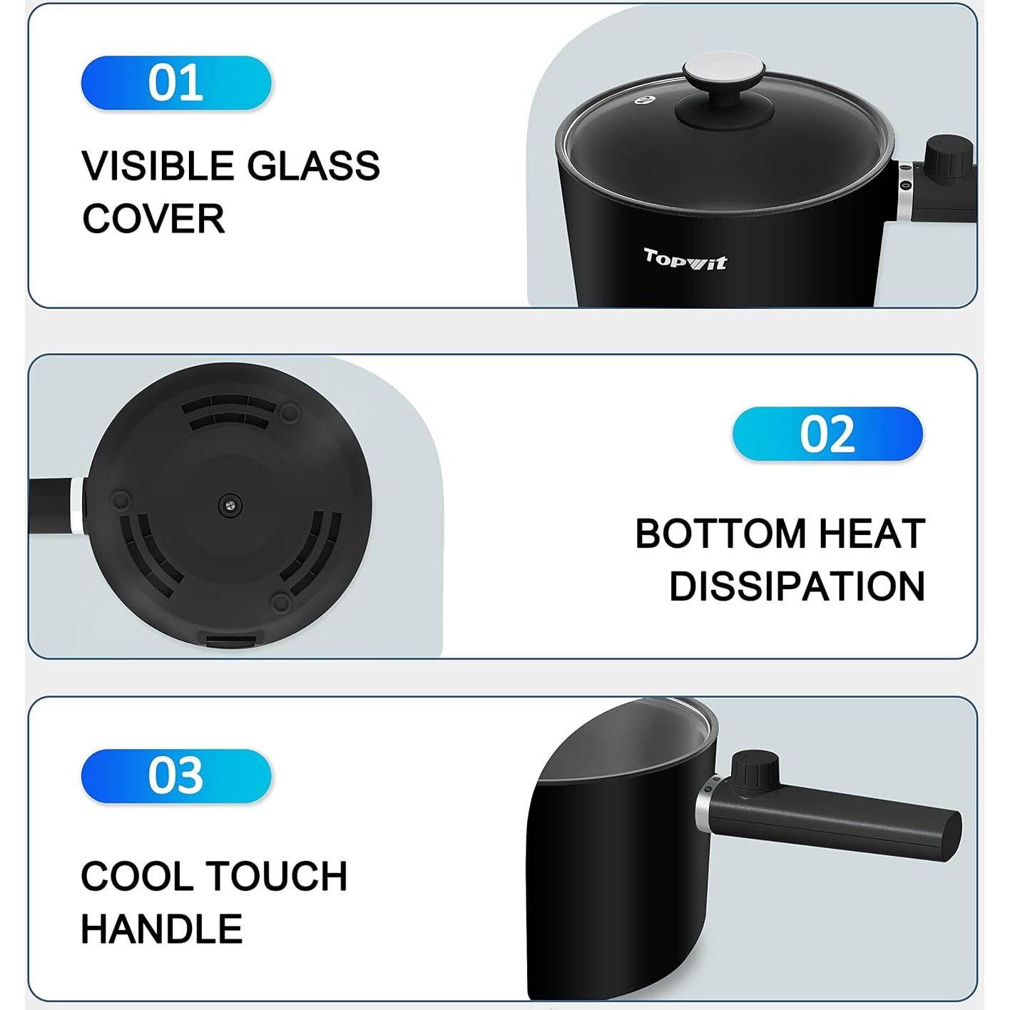 Olla Caliente Eléctrica Topwit 1.5L Antiadherente Negra