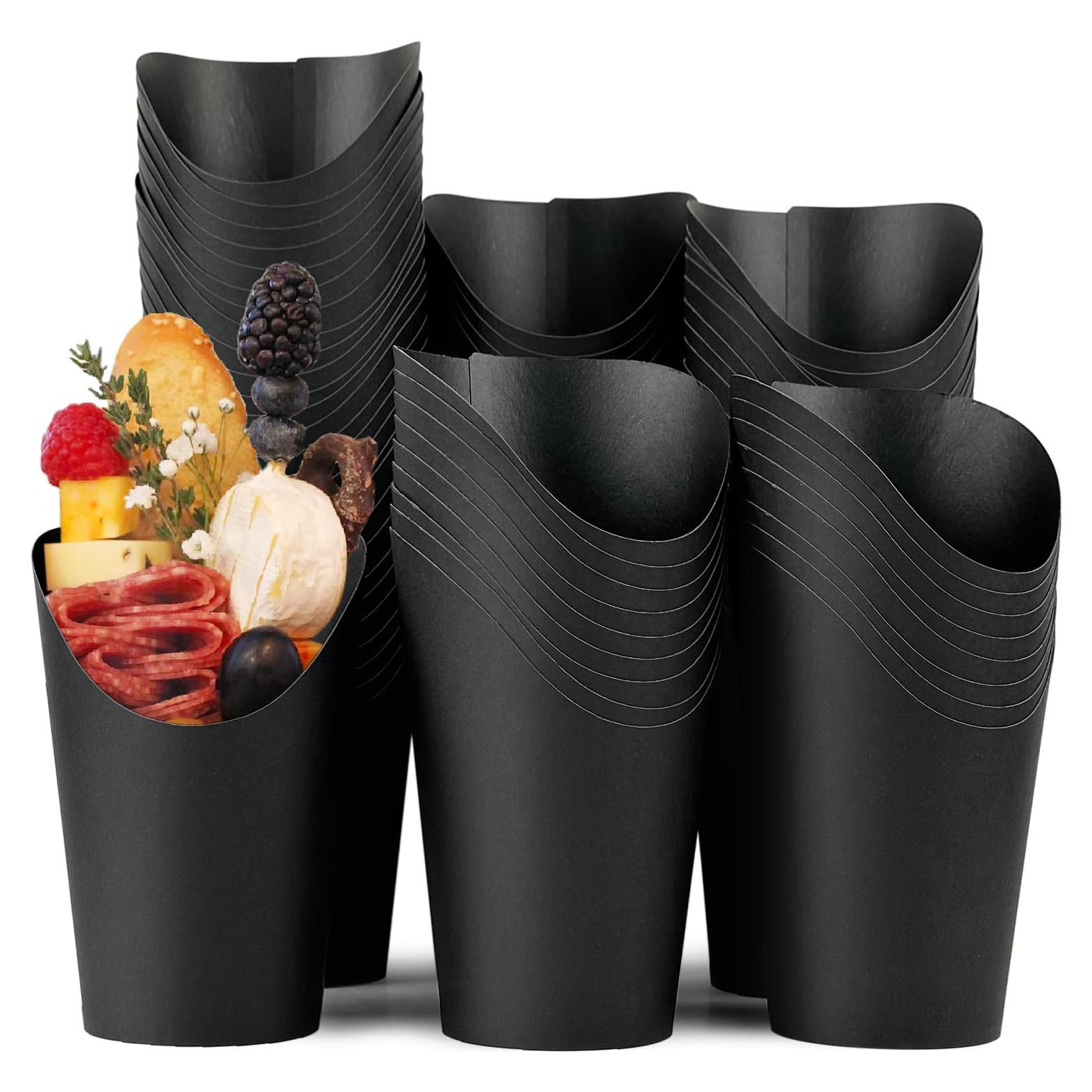 CAMKYDE 100 Tazas Desechables Negras 12oz para Papas Fritas