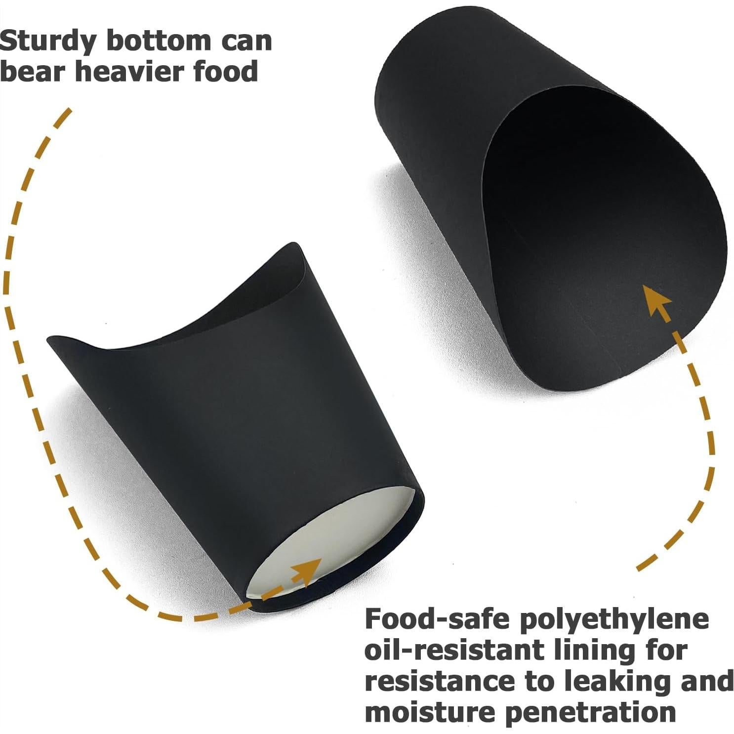 CAMKYDE 100 Tazas Desechables Negras 12oz para Papas Fritas