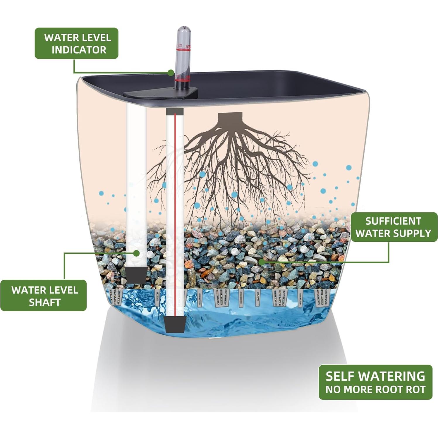 Maceta Autorriego Dexceder 22cm Gris Pizarra con Indicador