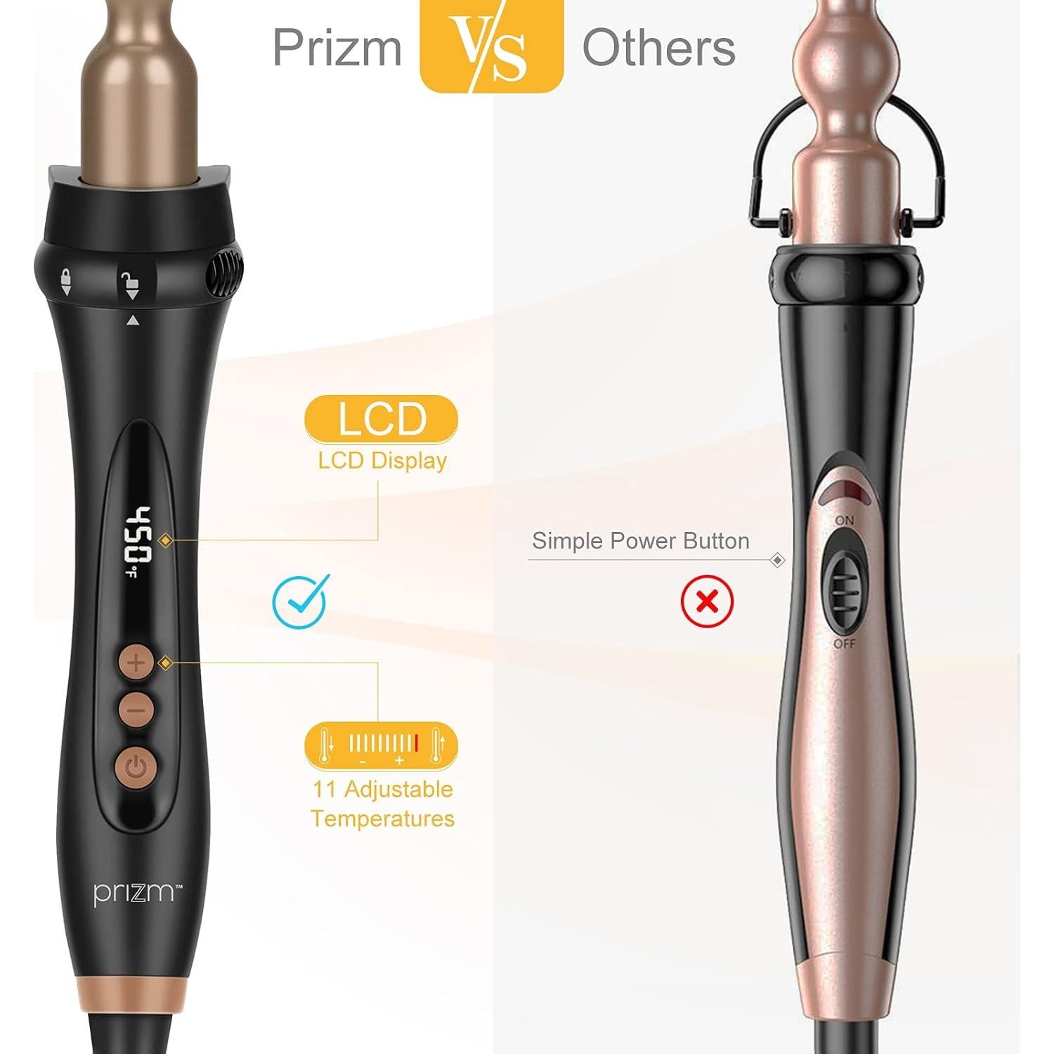 Rizador de Cabello 5 en 1 Prizm Sin Pinza, Pantalla LED, 11 Temperaturas
