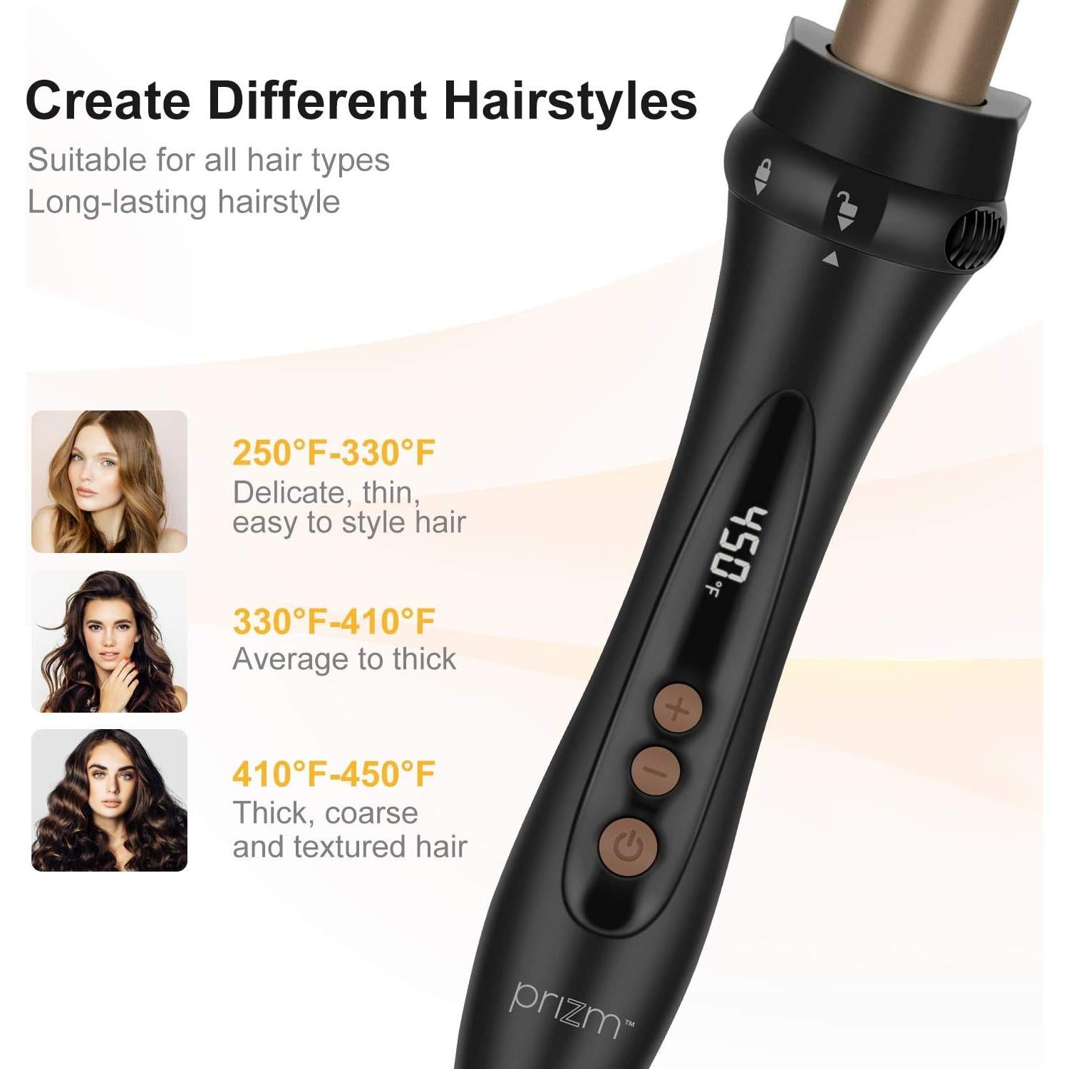 Rizador de Cabello 5 en 1 Prizm Sin Pinza, Pantalla LED, 11 Temperaturas
