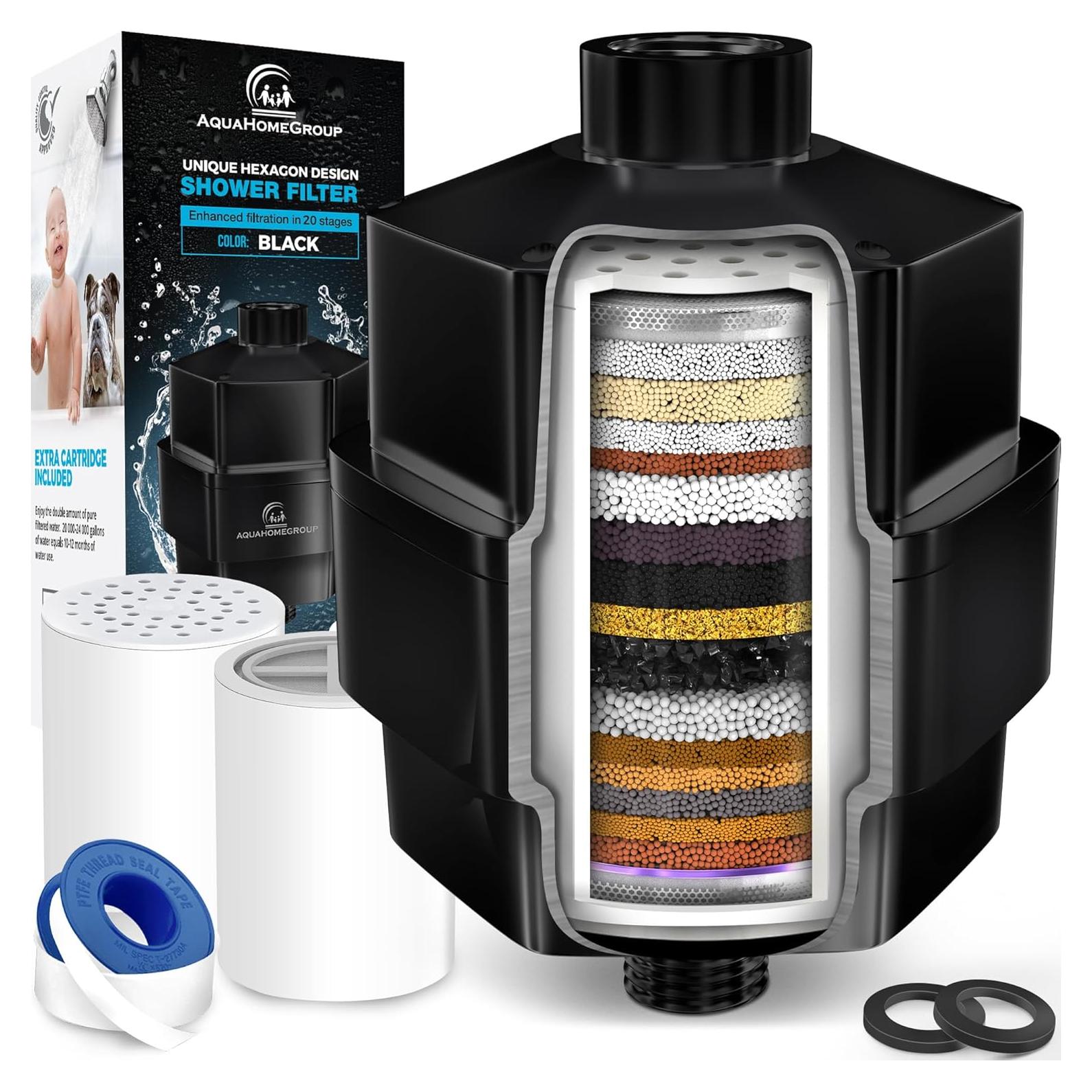 Filtro de Ducha AquaHomeGroup 20 Etapas para Agua Dura - Negro