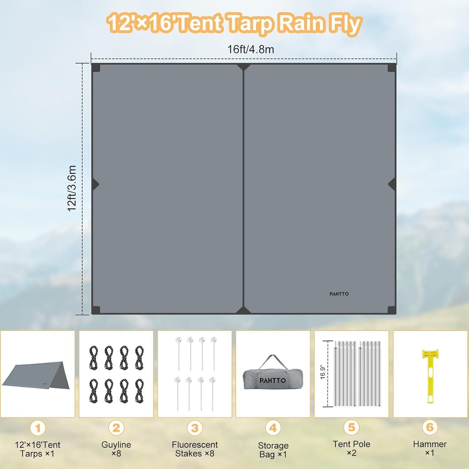Toldo de Camping PAHTTO 4,88x3,66m Impermeable Gris