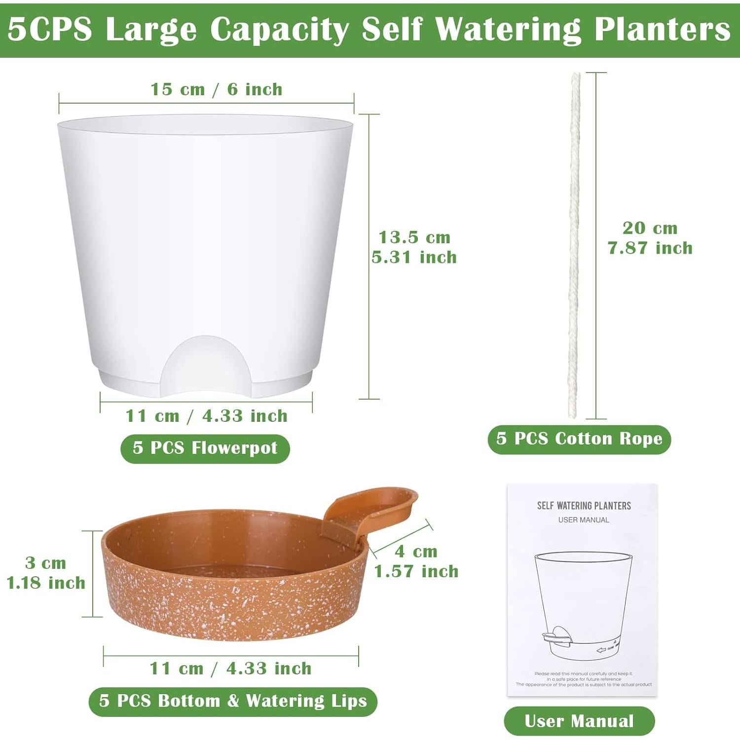 Paquete de 5 Macetas Autorriego Mckanti 15 cm Blancas