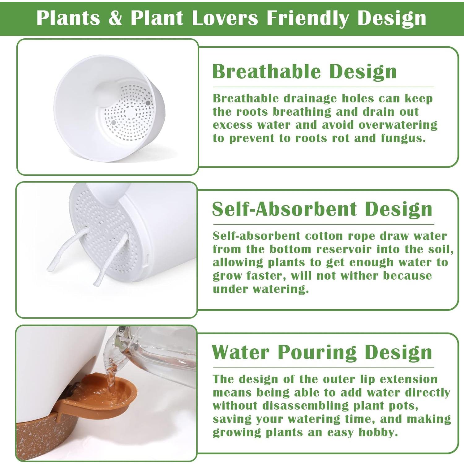 Paquete de 5 Macetas Autorriego Mckanti 15 cm Blancas