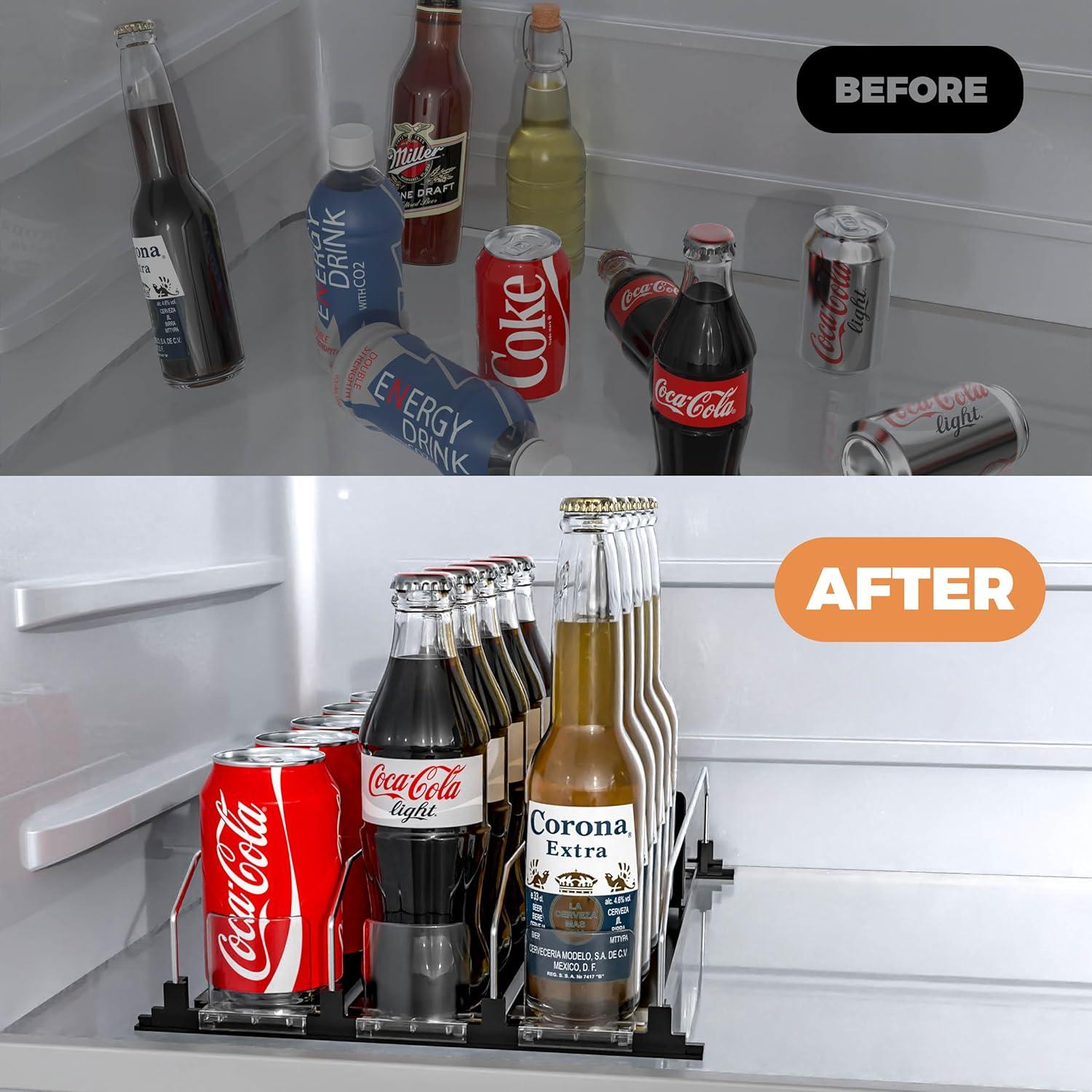 Organizador de Bebidas Hmdivor 3 Filas Negro para Nevera