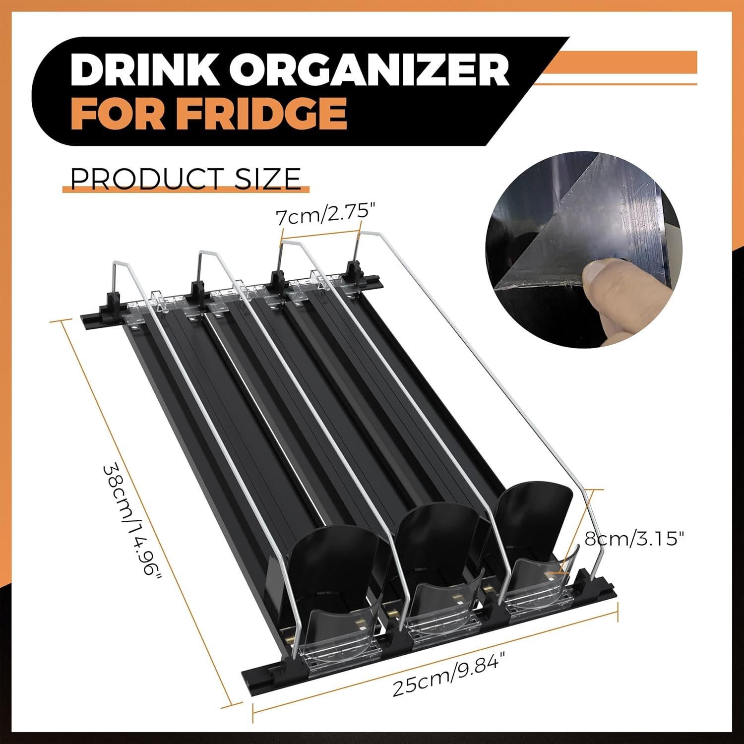 Organizador de Bebidas Hmdivor 3 Filas Negro para Nevera