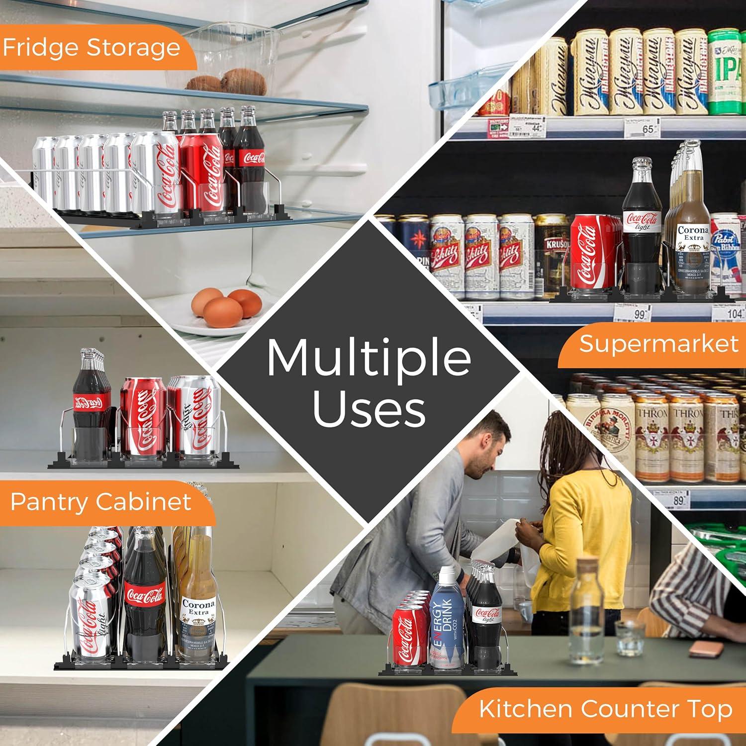 Organizador de Bebidas Hmdivor 3 Filas Negro para Nevera