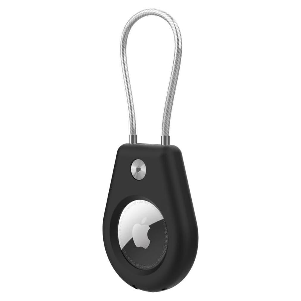 AirTag Holder with Keychain, Secure Lock Airtag Holder with Wire Cable Compatible with Apple Air tag for Keys, bags