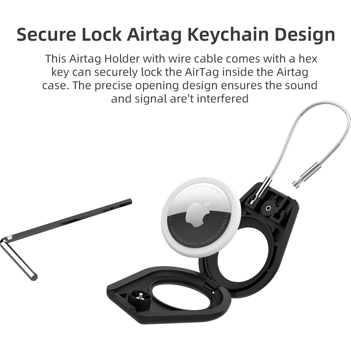 AirTag Holder with Keychain, Secure Lock Airtag Holder with Wire Cable Compatible with Apple Air tag for Keys, bags