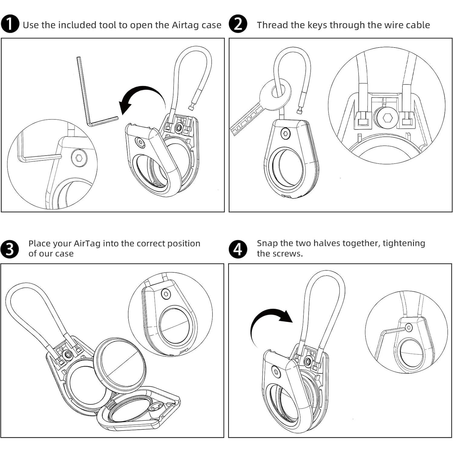 AirTag Holder with Keychain, Secure Lock Airtag Holder with Wire Cable Compatible with Apple Air tag for Keys, bags