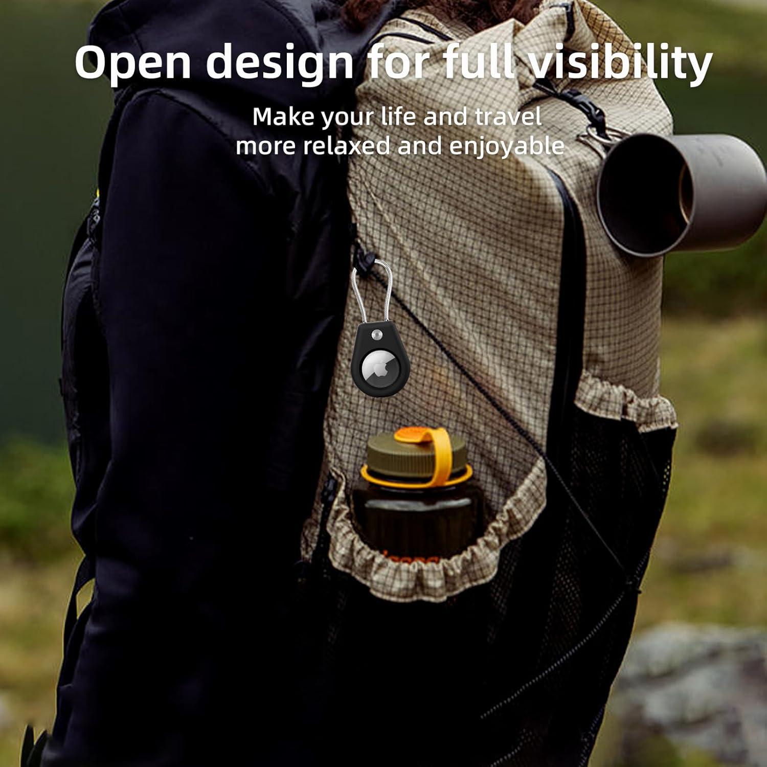 AirTag Holder with Keychain, Secure Lock Airtag Holder with Wire Cable Compatible with Apple Air tag for Keys, bags