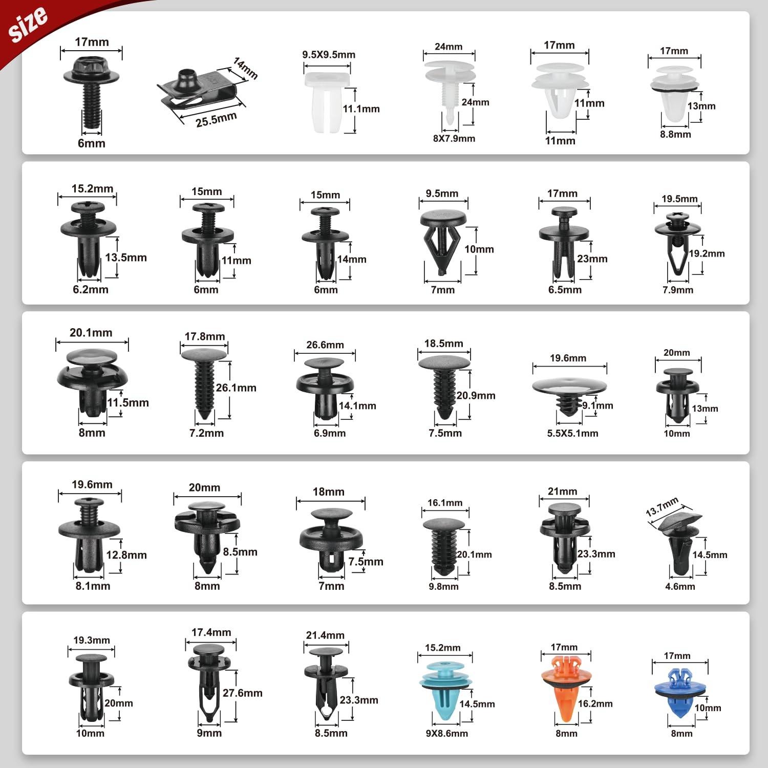 Nilight 1045Pcs Car Push Retainer Clips Auto Fasteners Kit 30 Most Popular Sizes Nylon Bumper Fender Rivets with 5 Fasteners Remover 10 Cable Ties for Toyota GM Ford Honda Chevy