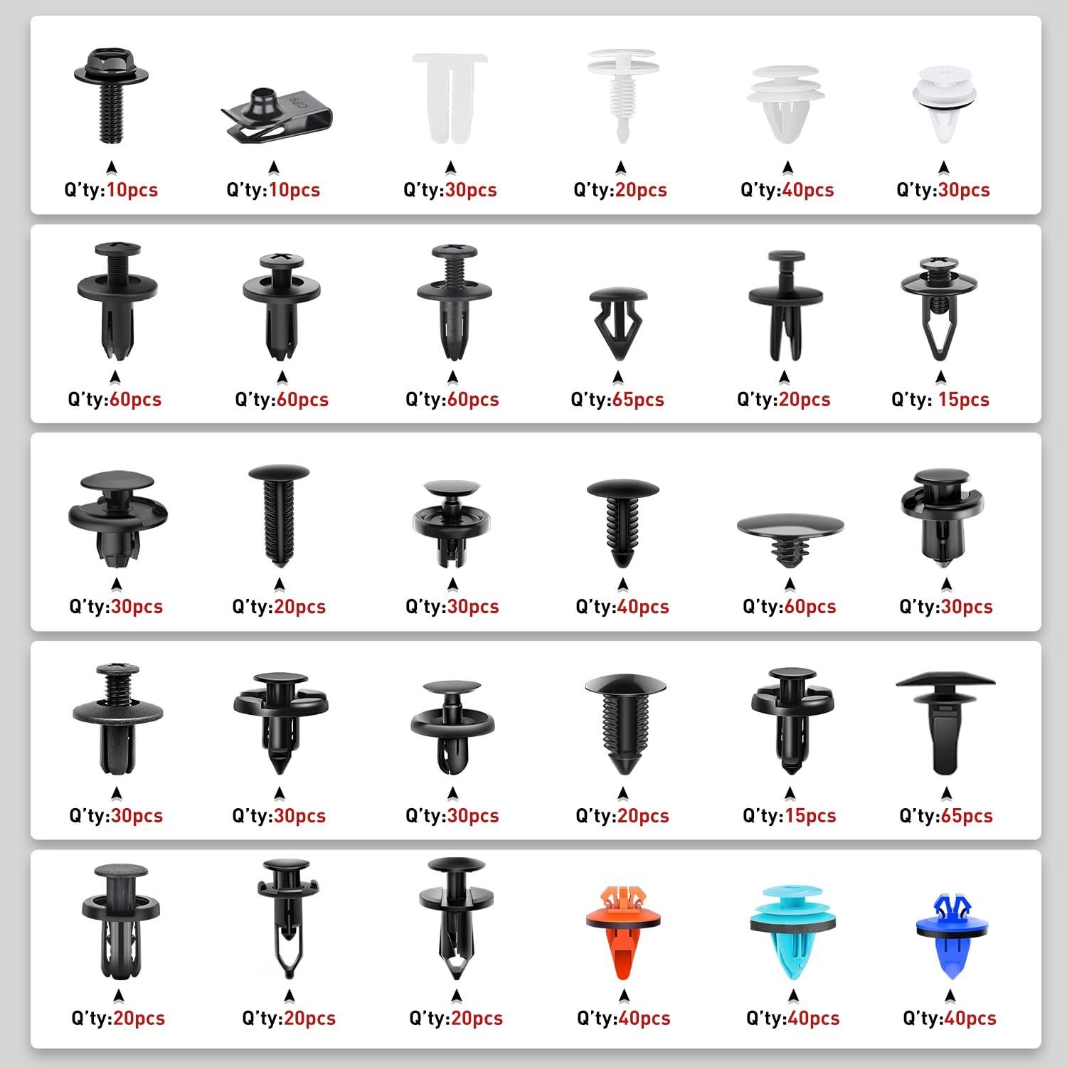 Nilight 1045Pcs Car Push Retainer Clips Auto Fasteners Kit 30 Most Popular Sizes Nylon Bumper Fender Rivets with 5 Fasteners Remover 10 Cable Ties for Toyota GM Ford Honda Chevy