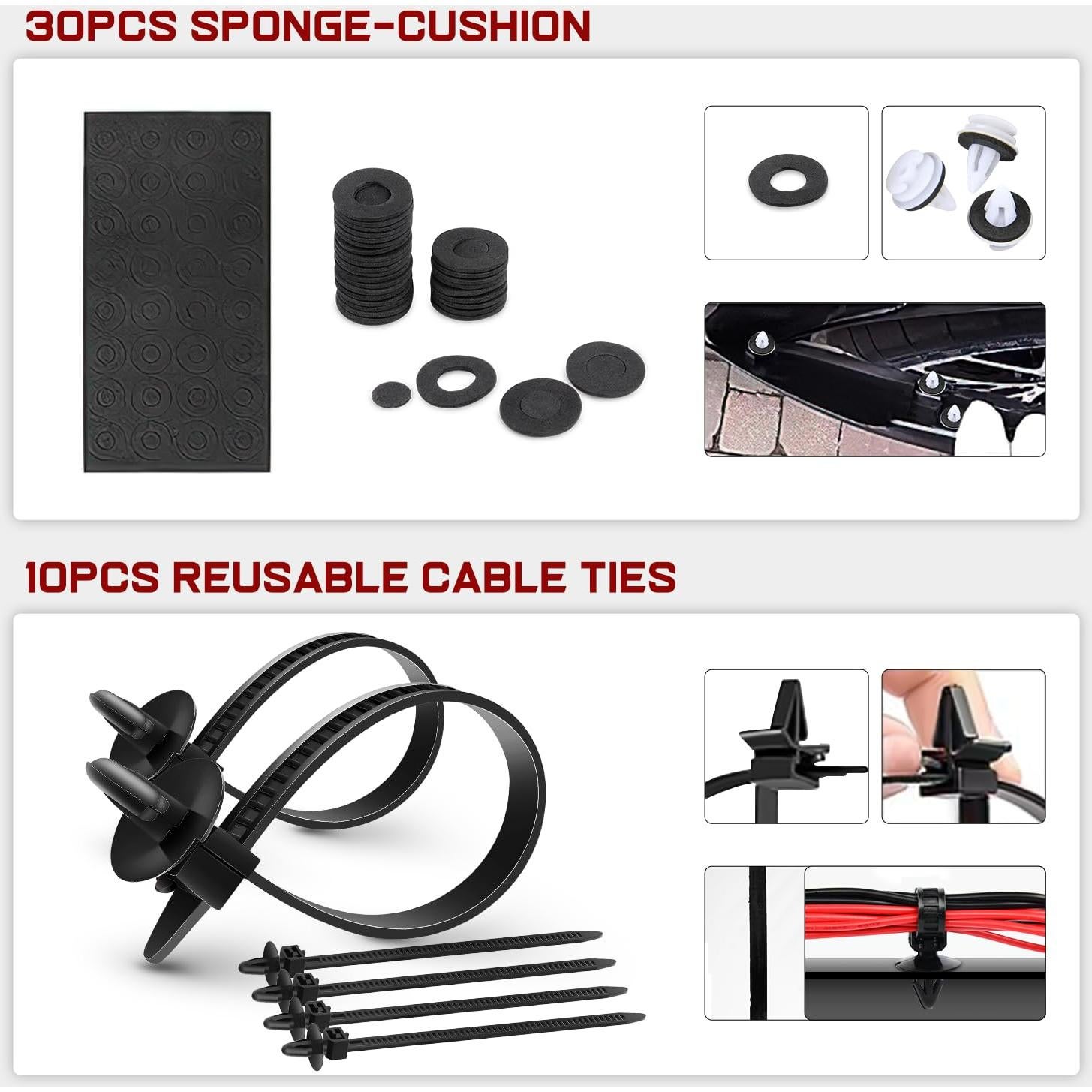 Nilight 1045Pcs Car Push Retainer Clips Auto Fasteners Kit 30 Most Popular Sizes Nylon Bumper Fender Rivets with 5 Fasteners Remover 10 Cable Ties for Toyota GM Ford Honda Chevy