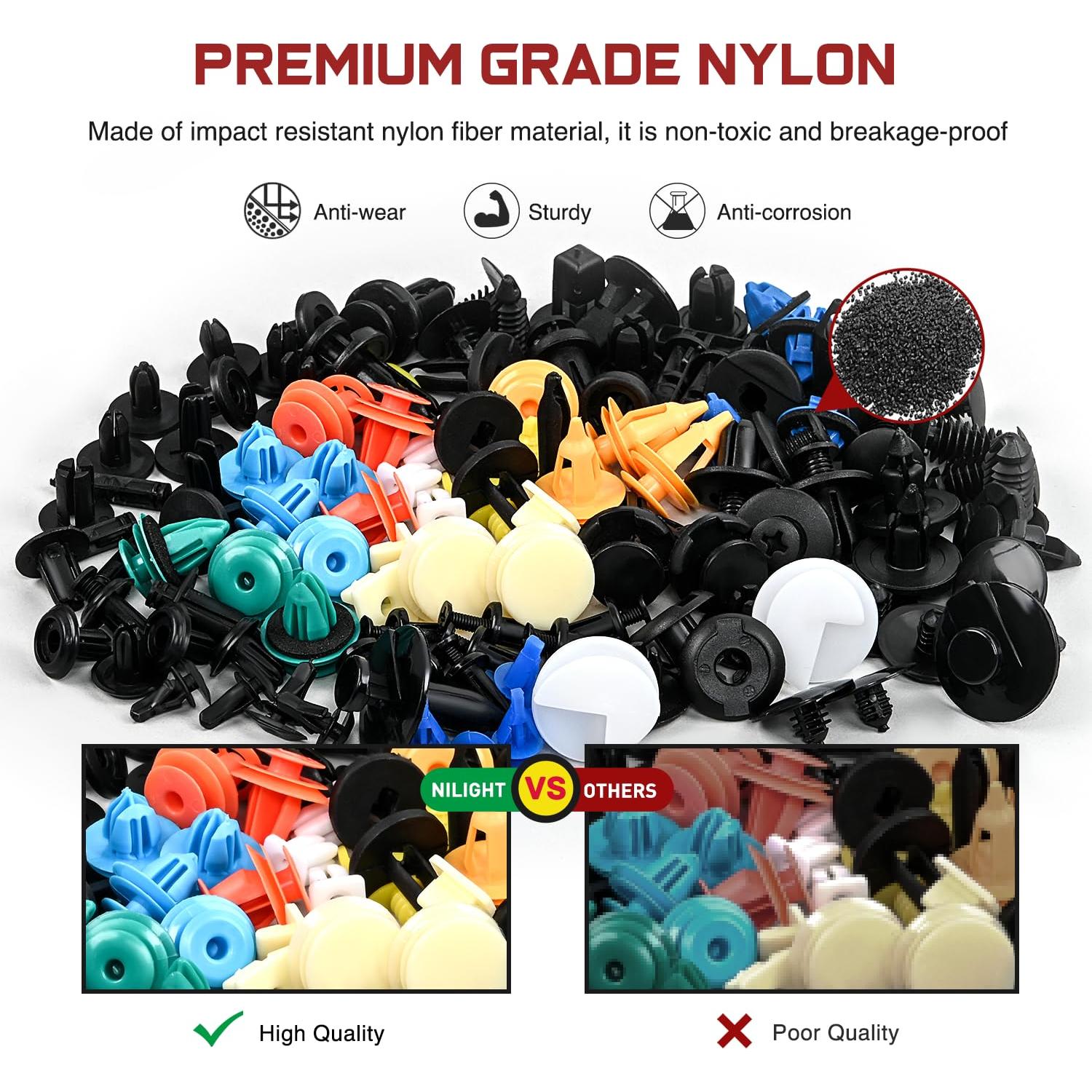 Nilight 1045Pcs Car Push Retainer Clips Auto Fasteners Kit 30 Most Popular Sizes Nylon Bumper Fender Rivets with 5 Fasteners Remover 10 Cable Ties for Toyota GM Ford Honda Chevy