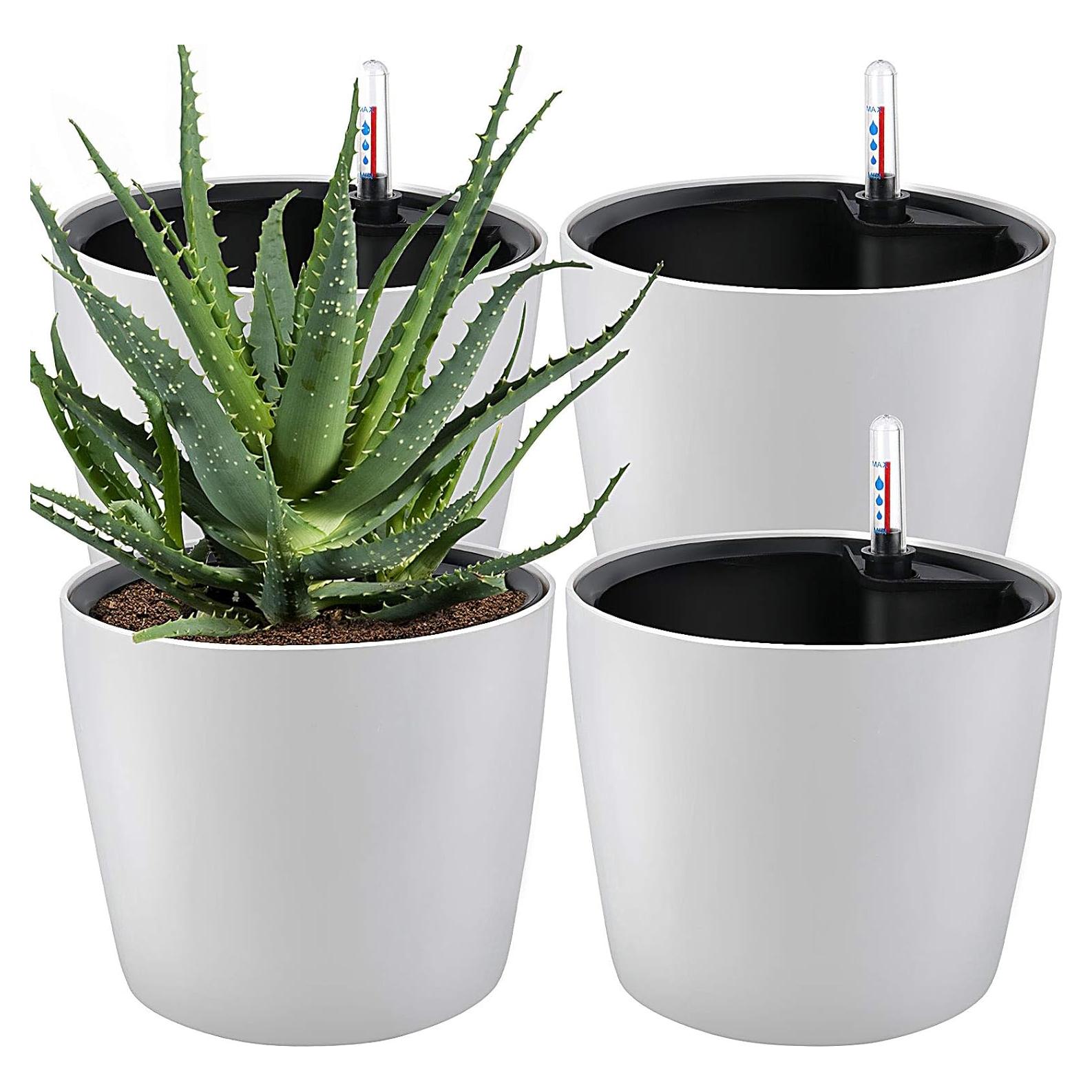 Macetas Autorriego ZOENHOU 4 Piezas 18 cm Blancas