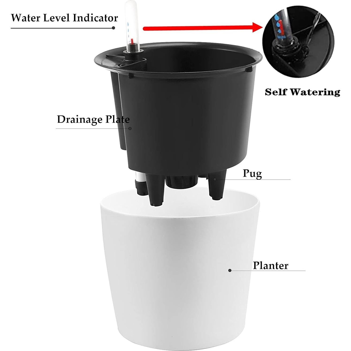 Macetas Autorriego ZOENHOU 4 Piezas 18 cm Blancas