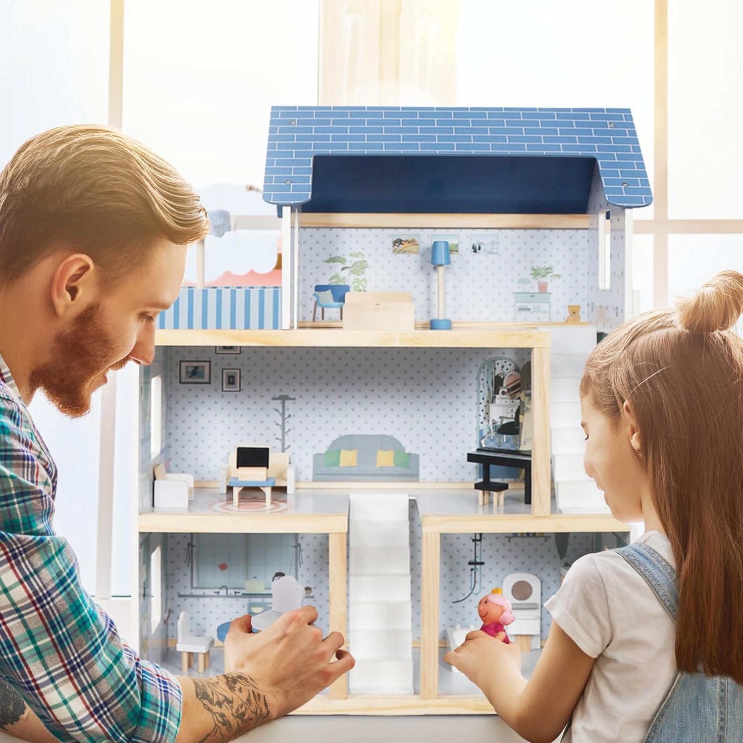 Casa de Muñecas de Madera Lil' Jumbl 3 Pisos con 17 Accesorios