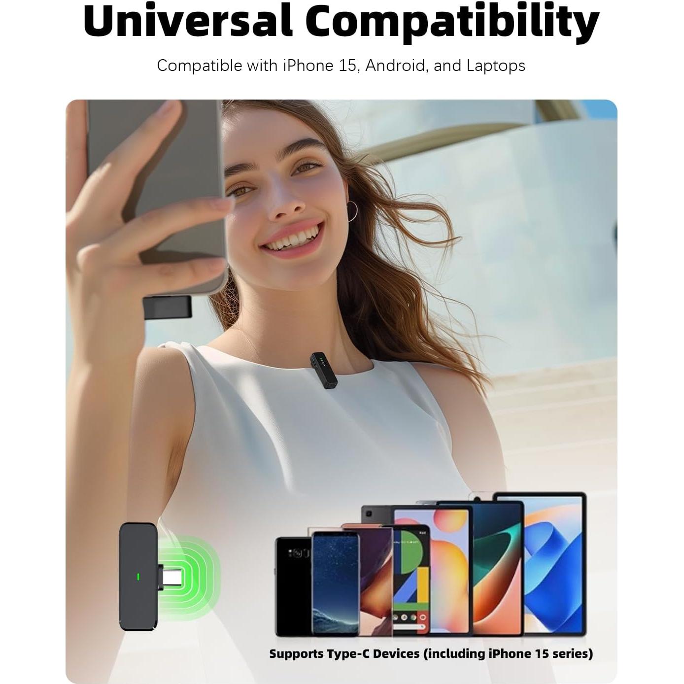 Micrófono Lavalier Inalámbrico Rythflo USB-C 30m 18h Batería