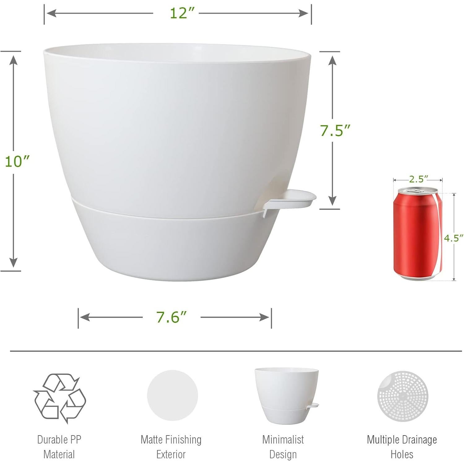 Maceta Autorriego UOUZ 30 cm Blanco con Drenaje y Reservorio