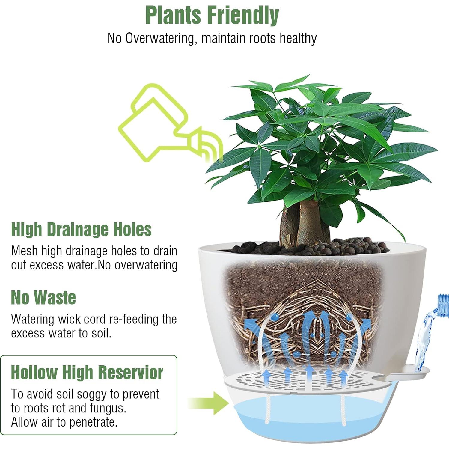 Maceta Autorriego UOUZ 30 cm Blanco con Drenaje y Reservorio