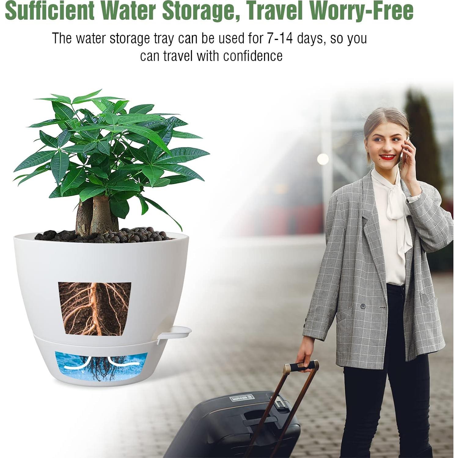 Maceta Autorriego UOUZ 30 cm Blanco con Drenaje y Reservorio