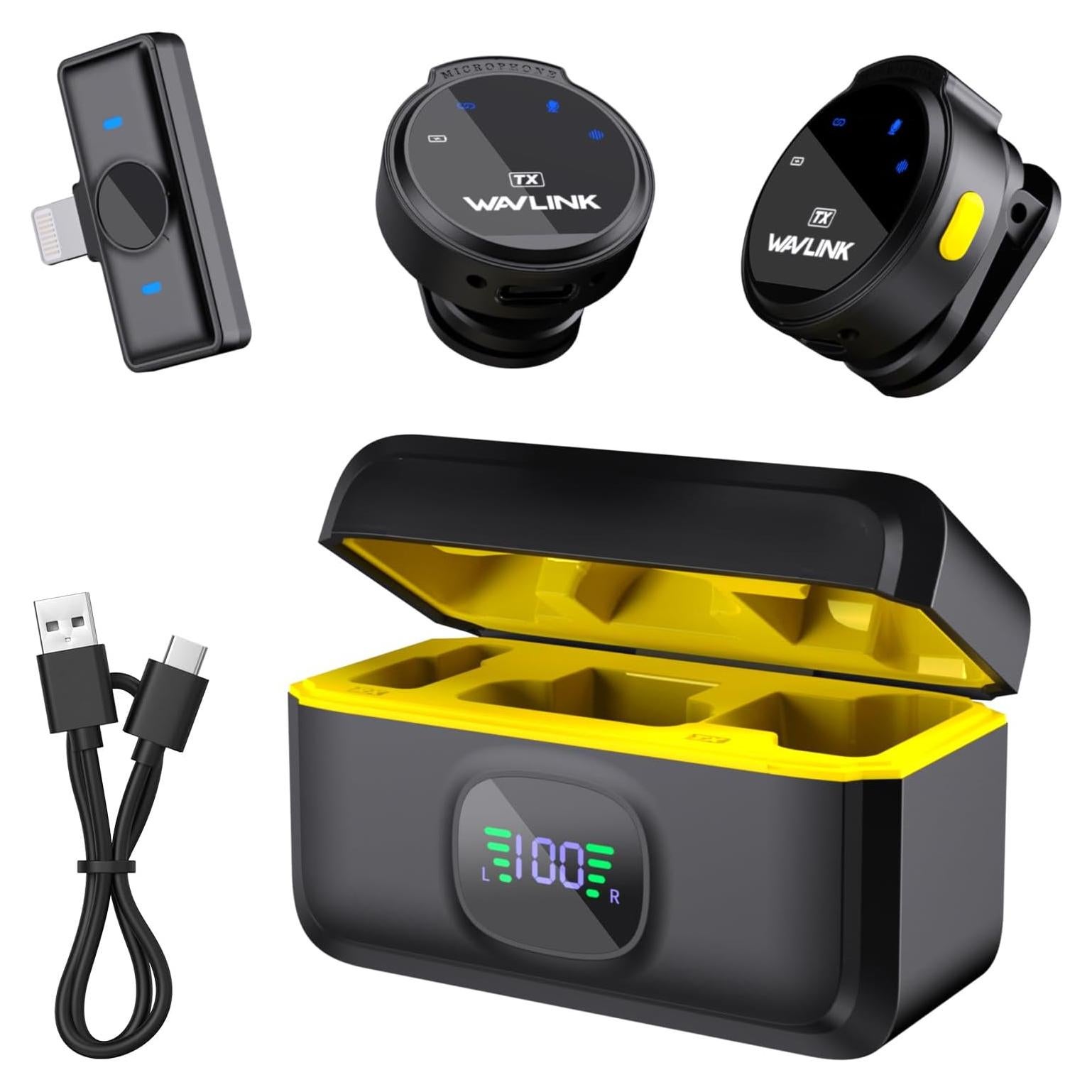 Micrófono Lavalier Inalámbrico WAVLINK 2TX+1RX para iPhone