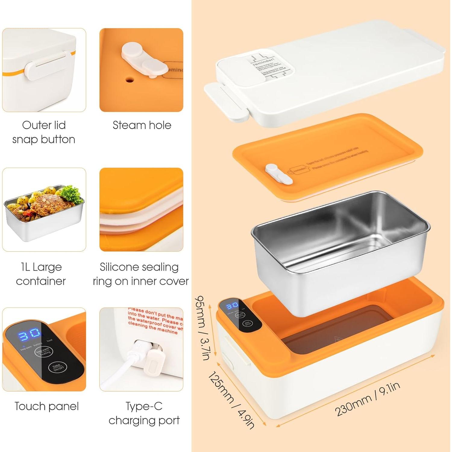 Caja de Almuerzo Eléctrica Suteng 1L Inalámbrica Acero Inoxidable
