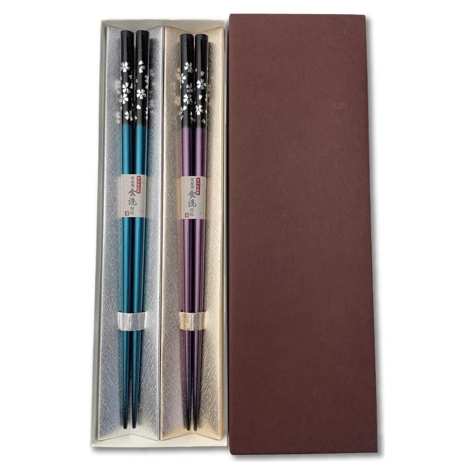 Juego de Palillos Japoneses Premium de Madera - Azul/Púrpura