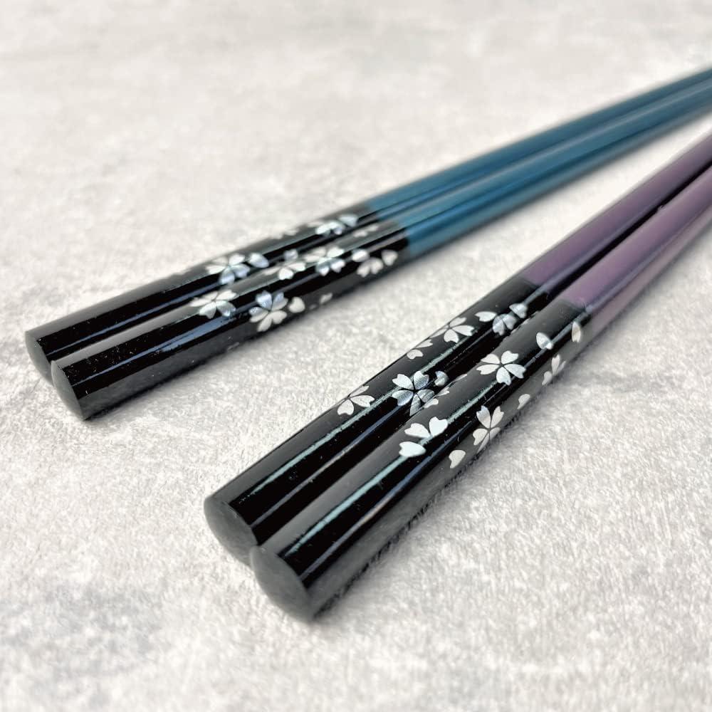 Juego de Palillos Japoneses Premium de Madera - Azul/Púrpura