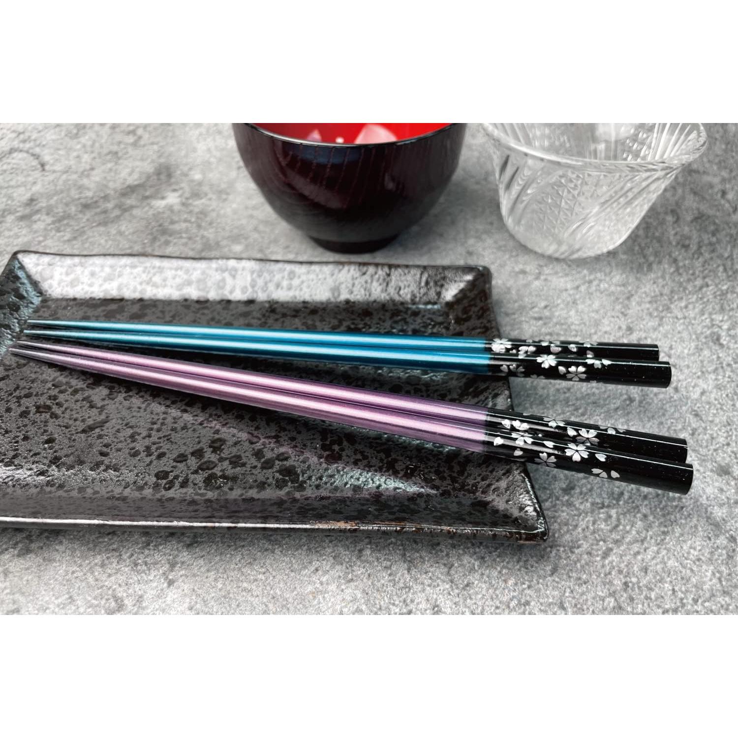 Juego de Palillos Japoneses Premium de Madera - Azul/Púrpura