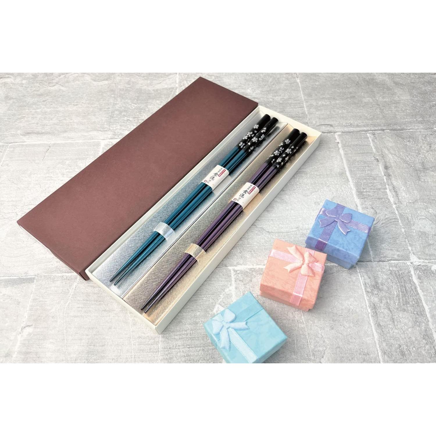 Juego de Palillos Japoneses Premium de Madera - Azul/Púrpura