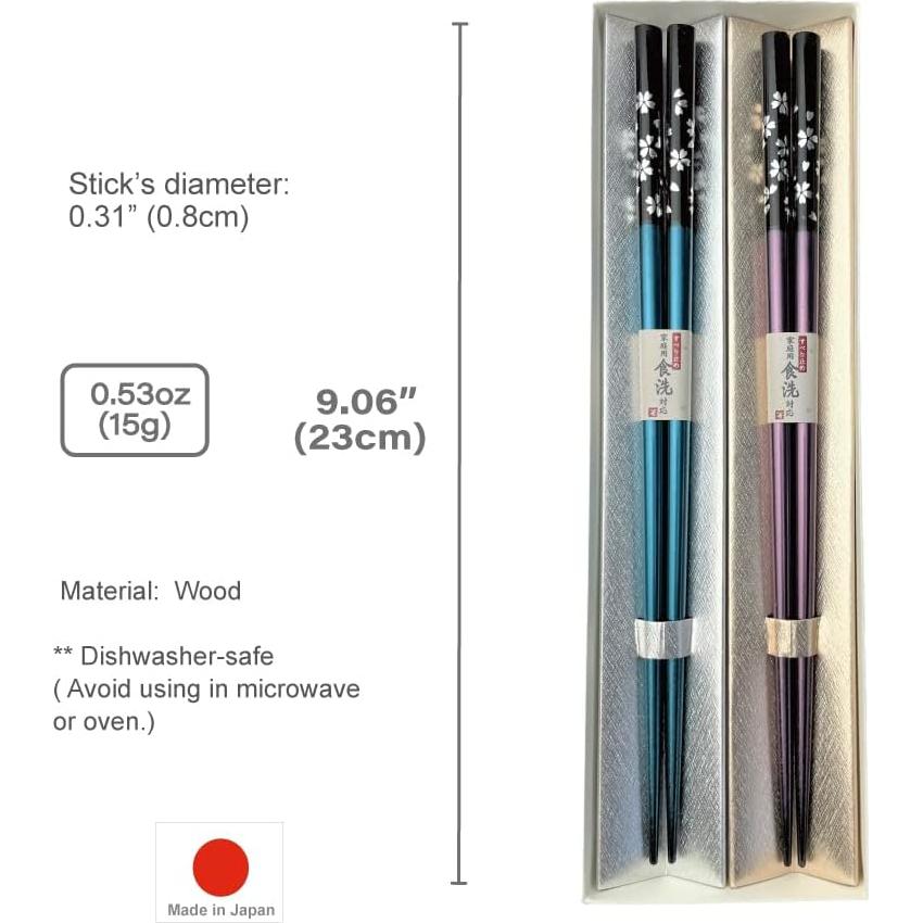 Juego de Palillos Japoneses Premium de Madera - Azul/Púrpura